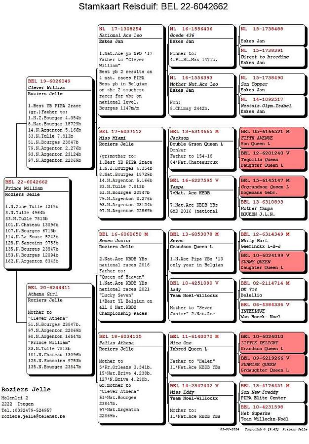 Last weekend we won 1. Nat. Zone Tulle (655km) 1,219 b. and 3rd Nat. Tulle 4,964 b. with Prince William, BE22-6042662.